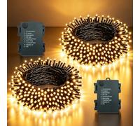 MOLVCE Guirnalda Luces Pilas Luces LED 8 Modo Impermeable Temporizador para Exterior o Interiores Cadena Decoración 10m 100LEDs, 2 Pack, Decorativas para Navidad, Halloween, Boda, Blanco Cálido