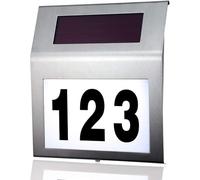 MOLVCE Número de casa de acero inoxidable con iluminación solar, 2 ledes, número de casa solar con interruptor crepuscular, IP65, resistente al agua, para exteriores con números 0-9 y letras A-H