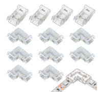 MOLZINY 12 Piezas Conectores para tira 2 Pin 8mm Kit Conector Tira LED 4 Conector Centrales Transparente 8 Conector en Forma de L Kit Conectores Tiras Led Conexiones sin Soldadura conector tira led