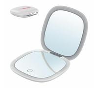 Moments of Glass Espejo de Maquillaje con Luz LED - con Aumento 1X / 10X Doble Cara, Recargable, Sensor Táctil, USB - Espejos Pequeños Plegable para Viaje (Blanco)