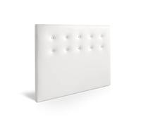 MOMMA HOME Cabecero de Cama con Botones - Modelo Tin - Cabecero tapizado en ecopiel - Cabecero Acolchado - Incluye herrajes para Colgar - 9cm Ancho (Blanco, 150 x 120)