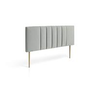 MOMMA HOME Cabecero de Cama Luna en Tela Con Patas de Madera - Tapizado y Acolchado en Tejido Suave - Incluye Herrajes (Gris, 160 x 60 cm)