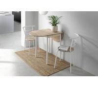 MOMMA HOME Conjunto de Mesa de Cocina Extensible con 2 Sillas - Mesa de Comedor Plegable y Abatible, Modelo Leva en Roble/Blanco, Medidas 55-115 × 61 × 74 cm