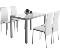 MOMMA HOME Conjunto de Mesa y Sillas Melbourne - con 4 Sillas - Mesa Fija - con Encimera de Cristal - para Salón y Cocina - Muy Elegante - Diseño Moderno Color Blanco