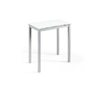 MOMMA HOME Mesa de Cocina Extensible - Modelo CALCUTA Alta - Color Blanco/Plata - Material Cristal Templado/Metal - Medidas 140 x 60 x 98 cm