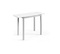 MOMMA HOME Mesa de Cocina o salón Extensible Moderna, CALCUTA, Color Blanco/Plata - Material Cristal Templado/Metal 100/140 x 60 x 76 cm
