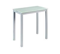 MOMMA HOME Mesa de Cocina Extensible - Modelo Londres Alta - Color Blanco/Plata - Material Cristal Templado/Metal - Medidas 95 x 55/95 x 95 cm