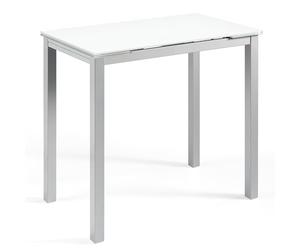 MOMMA HOME Mesa de Cocina o salón Extensible Moderna, CALCUTA, Color Blanco/Plata - Material Cristal Templado/Metal 100/140 x 60 x 76 cm