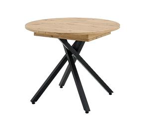 MOMMA HOME Mesa de Comedor Extensible y Plegable - Mesa Redonda para Salón, con Patas Metálicas Regulables, Color Roble/Negro, 90-120x90x75 cm