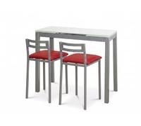 MOMMA HOME Mesa Extensible de Cocina Novi con 2 Taburetes Bajos MOLI - Conjunto Mesa y Taburetes para Cocina, Comedor y Espacios Pequeños, Diseño Moderno (Rojo)