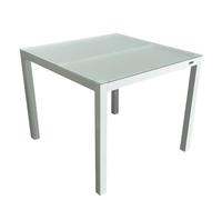 MOMMA HOME Mesa Jardin Aluminio y Cristal TempladoMesa Comedor Rectangular de Exterior 4 Personas Aire Libre Medidas 90x90x74H cm (Blanco)
