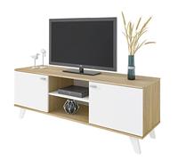 MOMMA HOME Mueble TV, Mueble de Salón Moderno, Mesa de televisión 2 Puertas y Baldas centrales, Acabado en Roble y Blanco, Patas de Madera, QUIATUR, 140 cm L x 51 cm A x 40 cm F.