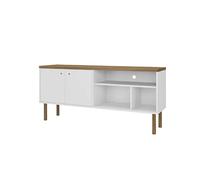 MOMMA HOME Mueble TV Salón, Mesa de televisión 2 Puertas y Baldas Laterales, Acabado en Roble y Blanco Texturizado, Patas de Madera, Modelo PRICA, 136 cm (Largo) x 62 cm (Alto) x 36 cm (Fondo)