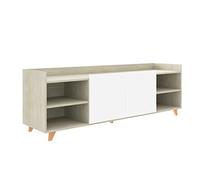 MOMMA HOME Mueble TV Salón, Mesa de televisión Acabado en Roble Cambrian y Blanco Mate, Puertas centrales. Patas de Madera (TV) Modelo ROAU. 180 x 44,5 x 53H cm