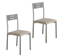 MOMMA HOME Set 2 Sillas de Cocina y salón -Xara - Material Metal Color Plata y Asiento en Cuero sintético - Medidas 41 x 47 x 86 cm. (Beige)