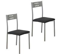 MOMMA HOME Set 2 Sillas de Cocina y salón -Xara - Material Metal Color Plata y Asiento en Cuero sintético - Medidas 41 x 47 x 86 cm. (Negro)