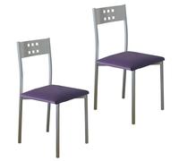 MOMMA HOME Set 2 Sillas de Cocina y salón -Xara - Material Metal Color Plata y Asiento en Cuero sintético - Medidas 41 x 47 x 86 cm. (Morado)