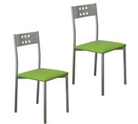 MOMMA HOME Set 2 Sillas de Cocina y salón -Xara - Material Metal Color Plata y Asiento en Cuero sintético - Medidas 41 x 47 x 86 cm. (Verde)