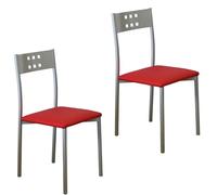MOMMA HOME Set 2 Sillas de Cocina y salón -Xara - Material Metal Color Plata y Asiento en Cuero sintético - Medidas 41 x 47 x 86 cm. (Rojo)