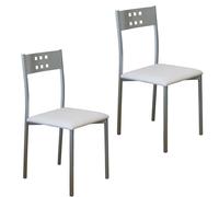 MOMMA HOME Set 2 Sillas de Cocina y salón -Xara - Material Metal Color Plata y Asiento en Cuero sintético - Medidas 41 x 47 x 86 cm. (Blanco)