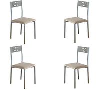 MOMMA HOME Set 4 Sillas de Cocina y salón -Xara - Material Metal Color Plata y Ecopiel Color Beige- Medidas 41 x 47 x 86 cm.