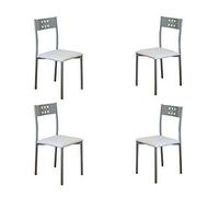 MOMMA HOME Set 4 Sillas de Cocina y salón -Xara - Material Metal Color Plata y Ecopiel Color Blanco- Medidas 41 x 47 x 86 cm.