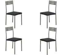 MOMMA HOME Set 4 Sillas de Cocina y salón -Xara - Material Metal Color Plata y Ecopiel Color Negro- Medidas 41 x 47 x 86 cm.