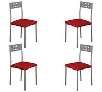 MOMMA HOME Set 4 Sillas de Cocina y salón -Xara - Material Metal Color Plata y Ecopiel Color Rojo- Medidas 41 x 47 x 86 cm.
