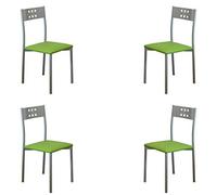 MOMMA HOME Set 4 Sillas de Cocina y salón -Xara - Material Metal Color Plata y Ecopiel Color Verde- Medidas 41 x 47 x 86 cm.