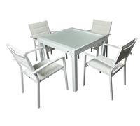 MOMMA HOME Set Mesa Extensible y 4 sillas terraza, Conjunto Muebles Jardín Exterior 5 Piezas, Estructura de Aluminio, Mesa y Sillas Terraza Impermeables, Resistentes a Exterior (Blanco)