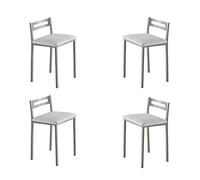 MOMMA HOME Taburetes Altos de Cocina - Pack 4 Taburetes de Cocina, Banquetas, Sillas, Taburete Bar, Material Metal/Ecopiel, Color Plata/Blanco, Modelo MOLI, Medidas 34x34x65cm