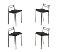 MOMMA HOME Taburetes Altos de Cocina - Pack 4 Taburetes de Cocina, Banquetas, Taburete Bar, Material Metal/Ecopiel, Color Plata/Negro, Modelo MOLI, Medidas 34x34x65cm