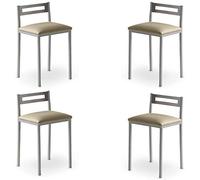 MOMMA HOME Taburetes Altos de Cocina - Pack 4 Taburetes de Cocina, Banquetas, Taburete Bar, Material Metal/Ecopiel, Color Plata/Beige, Modelo MOLI, Medidas 34x34x65cm