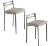 MOMMA HOME Taburetes de Cocina - Pack 2 Taburetes de Cocina, Banquetas, Taburete Bar, Material Metal/Ecopiel, MOLI, Medidas 34x34x65cm (Beige/Plata)