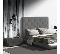 MOMMAHOME® Cabecero de Cama en Polipiel, Cabecero tapizado en ecopiel - Cabecero Acolchado - Incluye herrajes para Colgar, MYRO, 9cm Ancho, Color Gris, 160 x 120 x 9 cm