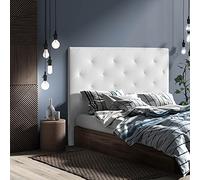 MOMMAHOME® Cabecero de Cama en Polipiel, Cabecero tapizado en ecopiel - Cabecero Acolchado - Incluye herrajes para Colgar, MYRO, 9cm Ancho, Color Blanco, 160 x 120 x 9 cm