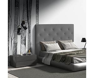 MOMMAHOME® Cabecero de Cama en Polipiel, Cabecero tapizado en ecopiel - Cabecero Acolchado - Incluye herrajes para Colgar, MYRO, 9cm Ancho, Color Gris, 160 x 120 x 9 cm