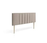 MOMMAHOME® Cabecero de Cama en Tela y Patas de Madera, Luna, Cabecero tapizado en Tela Suave - Cabecero Acolchado Acabado en Tejido, Incluye herrajes, Color marrón, Medidas: 150 x 60 + 40cm de Patas