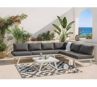 MOMMAHOME Conjunto Muebles de Jardín de exterior, Rinconera Convertible Multifunción Aluminio Blanco, Muebles para terraza/Exterior, Set de Aluminio con mesa de centro, Cojines tejido Gris | VALENCIA