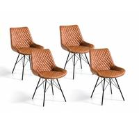 MOMMAHOME® Set de 4 Sillas Modernas de Comedor o Salón, MIGAN, Color Marrón/Negro - Material Ecopiel/Metal - Medidas Ancho 61 x Profundo 50 x Alto 79 cm