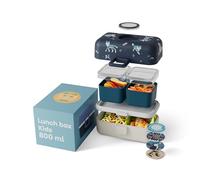 Monbento - Caja de almuerzo infantil con 3 compartimentos para niños, ideal para comer y probar escuela/pícnic, compatible con microondas, sin BPA, personalizable, lobo