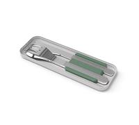MONBENTO - Cubiertos para Llevar con Estuche MB Slim Box Natural Verde - Cubiertos Portatiles con 3 Piezas Cuchillo, Cuchara y Tenedor - Ideal para Trabajo, Camping, Escuela - Acero Inoxidable - Verde