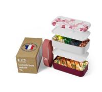 monbento - Fiambrera Lunch Box MB Original Magnolia Made in France - Bento Box con 2 Compartimientos Herméticos - Caja Bento Trabajo/Escuela - Sin BPA - Segura y Duradera - Rosa con flores