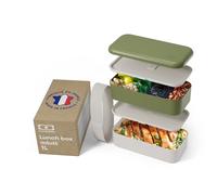 MONBENTO - Fiambrera Lunch Box MB Original Olive Recycled Made in France - Bento Box de Material Reciclado con 2 Compartimientos Herméticos - Tartera Comida Trabajo/Picnic - Sin BPA y Duradera - Caqui
