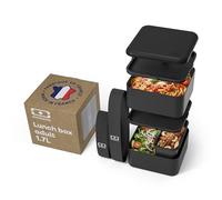 monbento - Fiambrera Lunch Box MB Square Onyx Made in France - Grande Bento Box con 2 Compartimientos Herméticos - Caja Bento Trabajo/Escuela - Sin BPA - Segura y Duradera - Negro