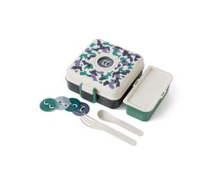 monbento - Fiambrera Sandwich Niños Snacky azul Camo - Caja Merienda para Bocadillo Integral - Cubiertos incluidos - Fiambrera Personalizada Infantil - Ideal para el Cole/Picnic - Sin BPA - Pájaros