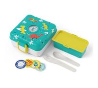 monbento - Fiambrera Sandwich Niños Snacky azul Dino - Caja Merienda para Bocadillo Integral - Cubiertos incluidos - Fiambrera Personalizada Infantil - Ideal para Cole/Picnic - Sin BPA - Dinosaurios