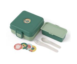 monbento - Fiambrera Sandwich Niños Snacky verde Forest - Caja Merienda para Bocadillo Integral - Cubiertos incluidos - Fiambrera Personalizada Infantil - Ideal para el Cole/Picnic - Sin BPA - Verde