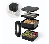 monbento Flex Negro Onyx - Fiambrera 1 L de 2 pisos modulable - Bento compartimentado con cubiertos incluidos - Hermética y sin BPA - Ideal oficina y meal prep