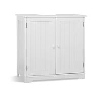 Mondeer Armario bajo el mostrador, Armario de Suelo del baño, de Madera, con Dos Puertas y Dos Compartimentos, para Ahorrar Espacio, de pie, 60 x 30 x 60 cm, para el baño, Blanco
